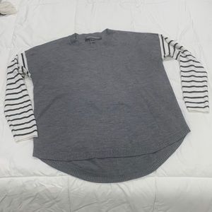 French connection sweater grey with black and white striped sleeves